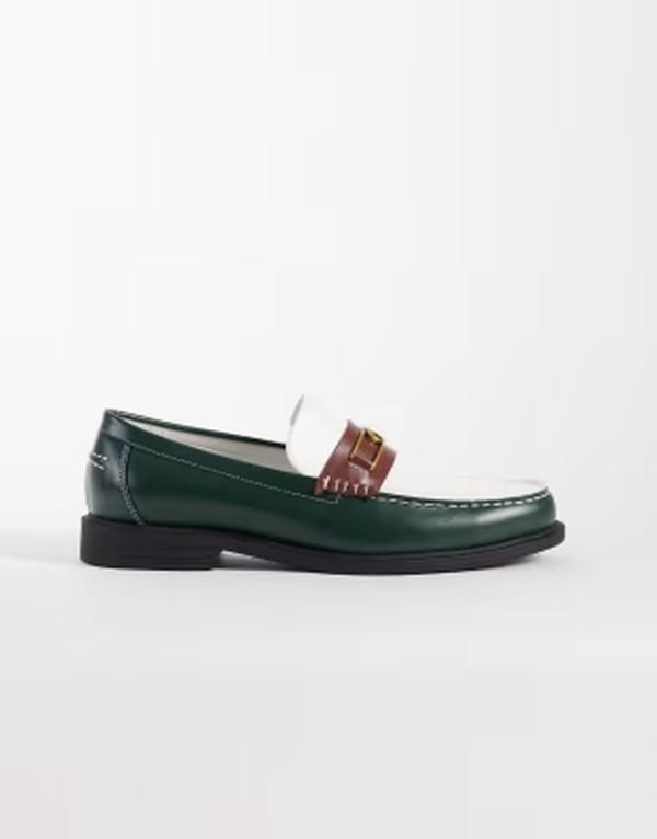 エイソス メンズ シューズ スリッポン・ローファー ASOS DESIGN penny loafers with goldtone hardware and creamulti マルチカラー