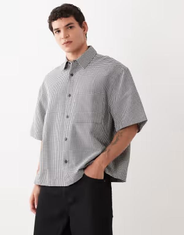 エイソス メンズ トップス シャツ ギンガムチェック ギンガム ASOS DESIGN boxy oversized gingham plaid shirt and Black ブラック