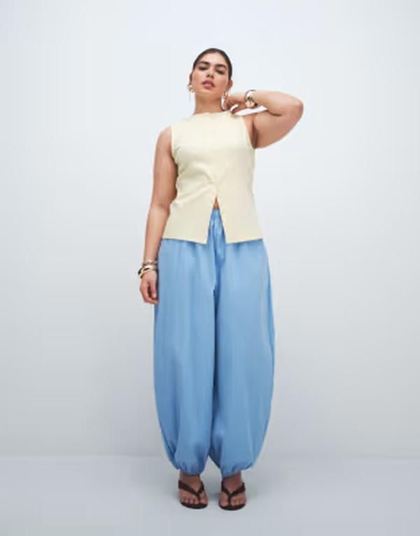 エイソス レディース ボトムス カジュアルパンツ ASOS Curve ASOS DESIGN Curve pull on balloon pants Blue ブルー