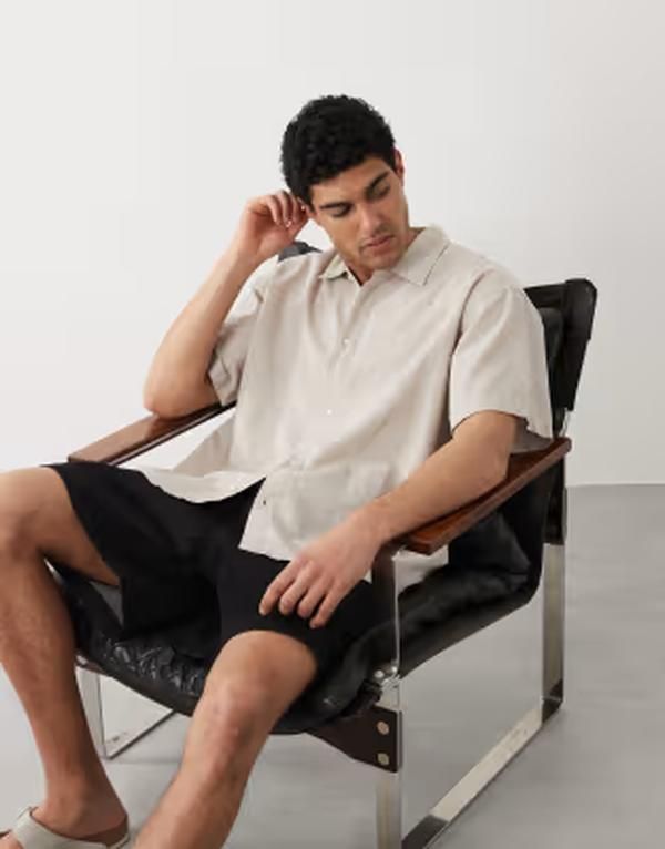 ジャック アンド ジョーンズ メンズ トップス シャツ リネン Jack Jones oversized linen blend shirt with short sleevestring ベージュ