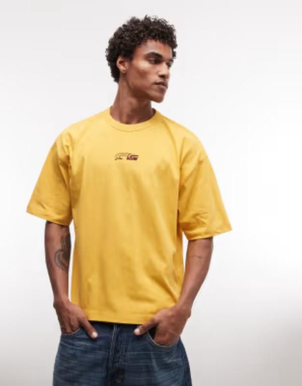 エイソス メンズ トップス Tシャツ グラフィック ASOS DESIGN boxy oversized tshirt with street graphic in yellowash Solar power イエロー