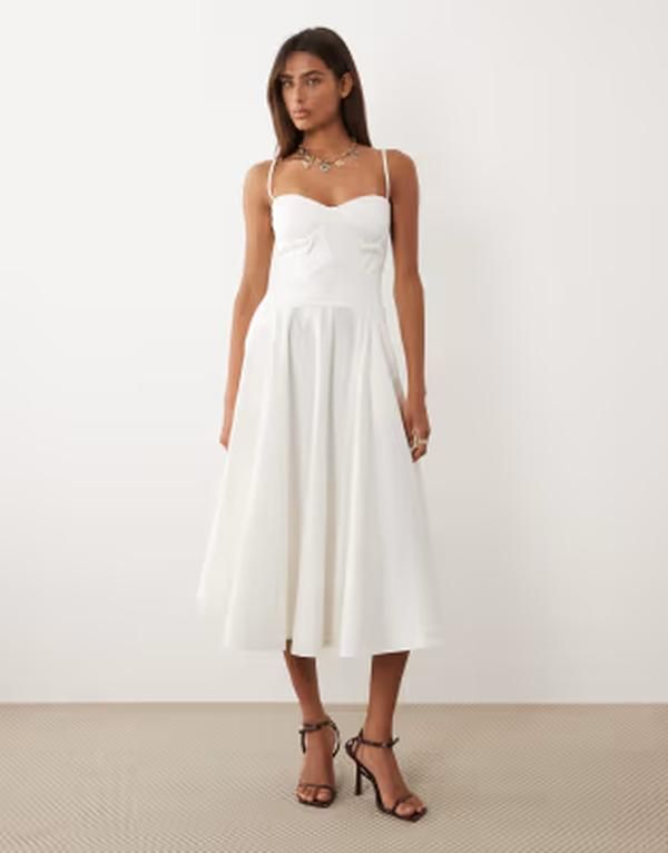 ティエフエヌシー レディース トップス ワンピース ミディ コットン TFNCotton corset detail camidi dress IVORY アイボリー