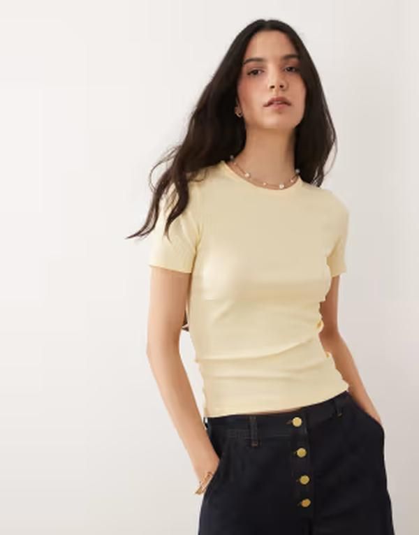 ジェイディーワイ レディース トップス Tシャツ リブ JDY ribbed Tshirt in pastel yellow Pastel Yellow イエロー