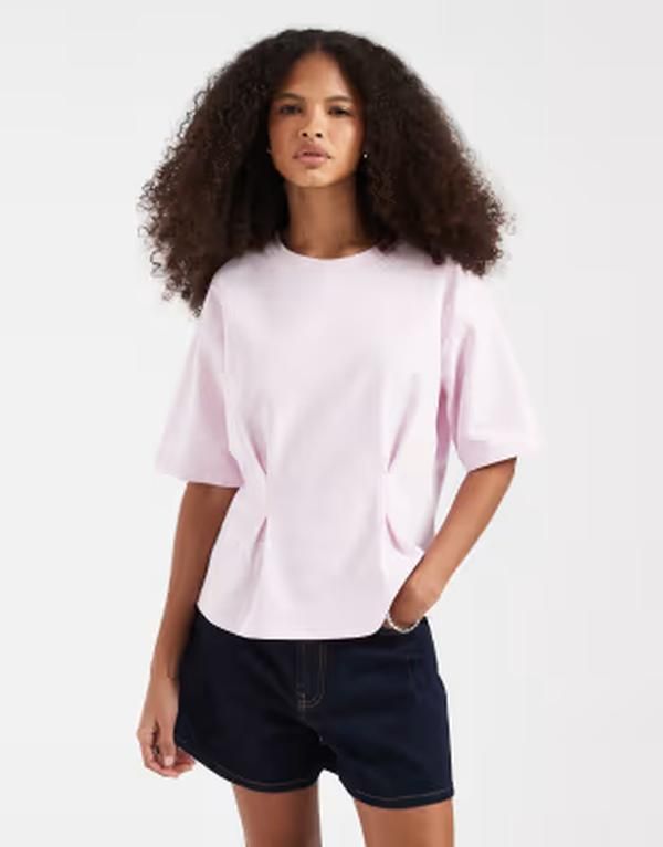 ピーシーズ レディース トップス Tシャツ ウエストマーク PIECES cinched waistshirt in light Cradle pink ピンク