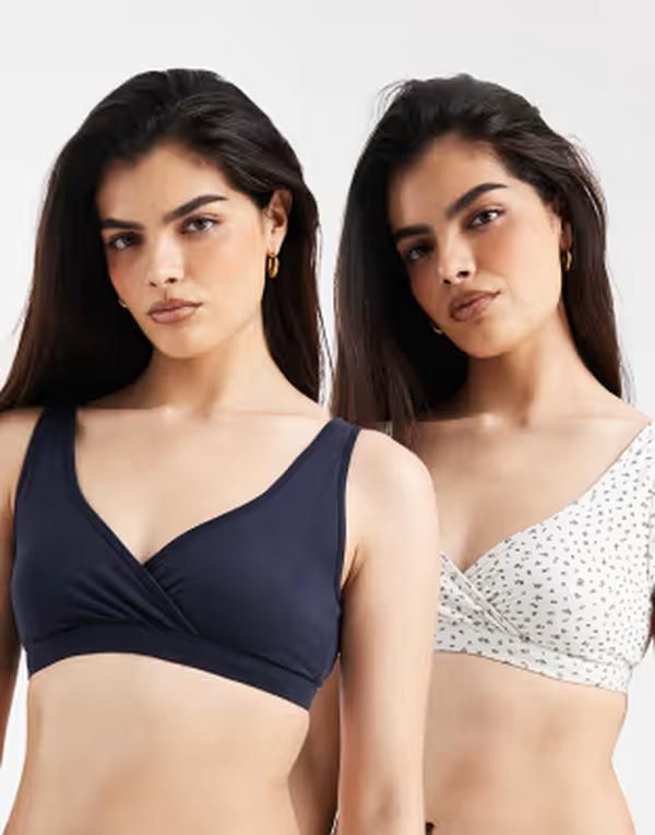 リンデックス レディース アンダーウェア ブラジャー プリント マタニティ Lindex Maternity 2 pack pointelle print nursing wrap bras and Whitenavy ホワイト
