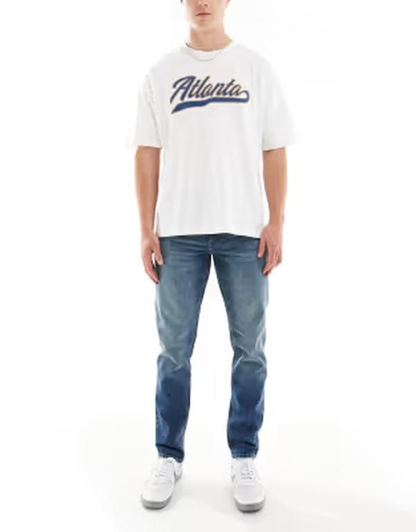 エイソス メンズ ボトムス デニムパンツ ジーンズ ASOS DESIGN slim jeans in mid wash Mid wash blue ブルー