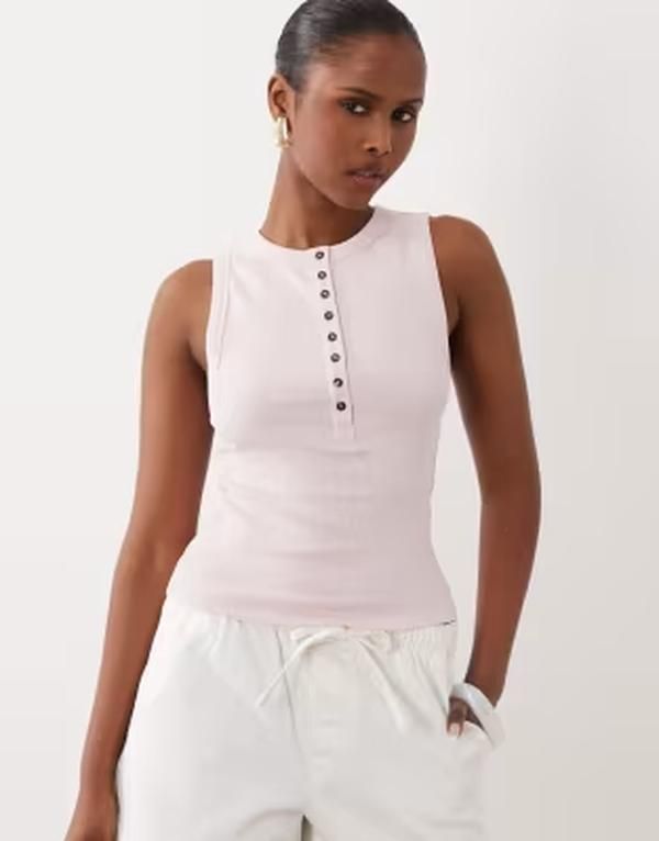 エイソス レディース トップス ベスト ノースリーブ ASOS DESIGN button detail sleeveless tank top in light PINK ピンク