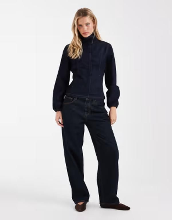 エイソス レディース アウター ジャケット・ブルゾン スタンドネック デニム ASOS DESIGN denim fitted funnel neck jacket indigo indigo インディゴ