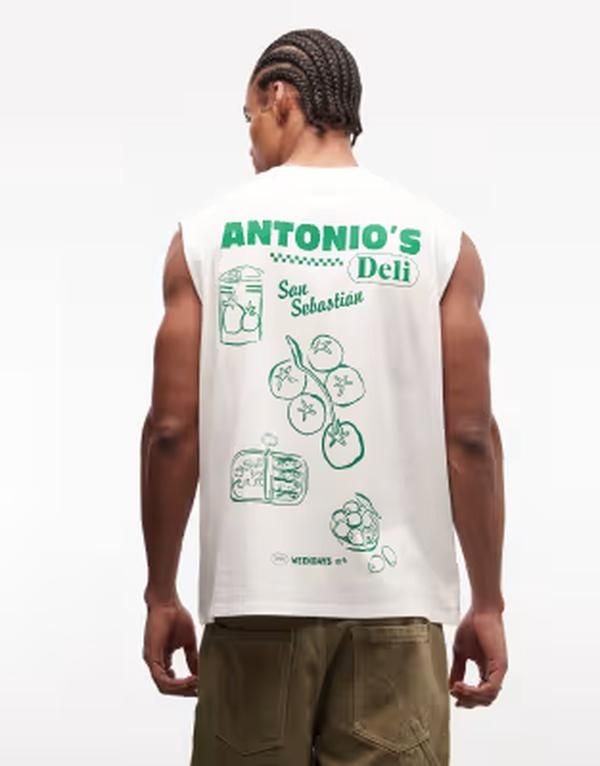 エイソス メンズ トップス ベスト グラフィック ASOS DESIGN oversized tank with food andrink graphicoconut milk オフホワイト