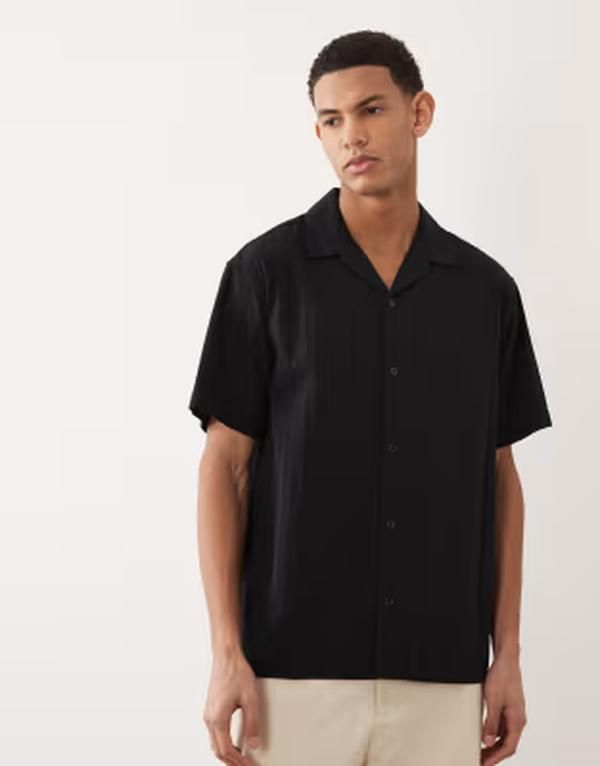 ジャック アンド ジョーンズ メンズ トップス シャツ Jack Jones textured shirt with short sleeves Black ブラック