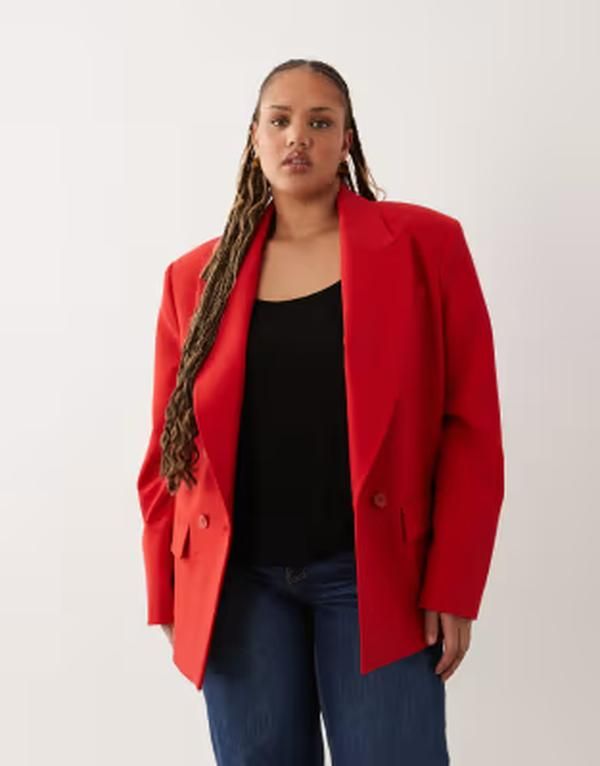 エイソス レディース アウター ジャケット・ブルゾン ブレザー ASOS Curve ASOS DESIGN Curve power shoulder double breasted blazerED レッド