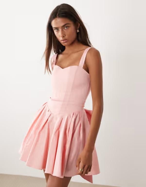 ティエフエヌシー レディース トップス ワンピース プリーツ ミニ TFNCorset pleated mini dress with bow back PINK ピンク