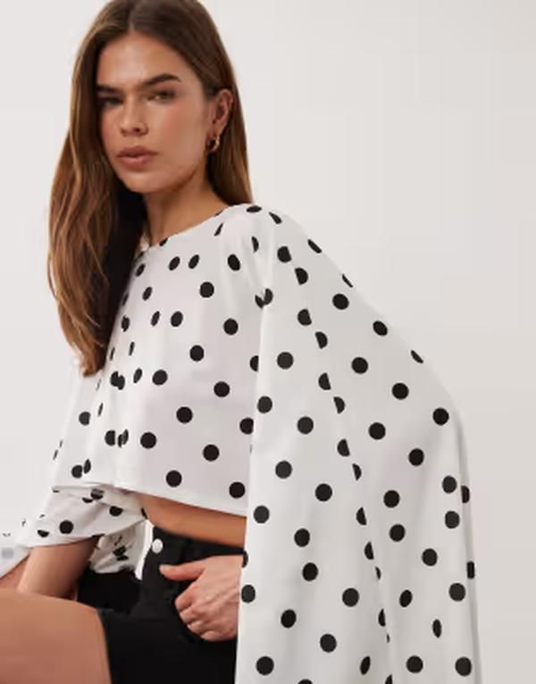 エイソス レディース トップス Tシャツ ケープデザイン ドット プリント キャップ ケープ ジャージー ASOS DESIGN jersey cape style topolkadot print Polka dot ドット