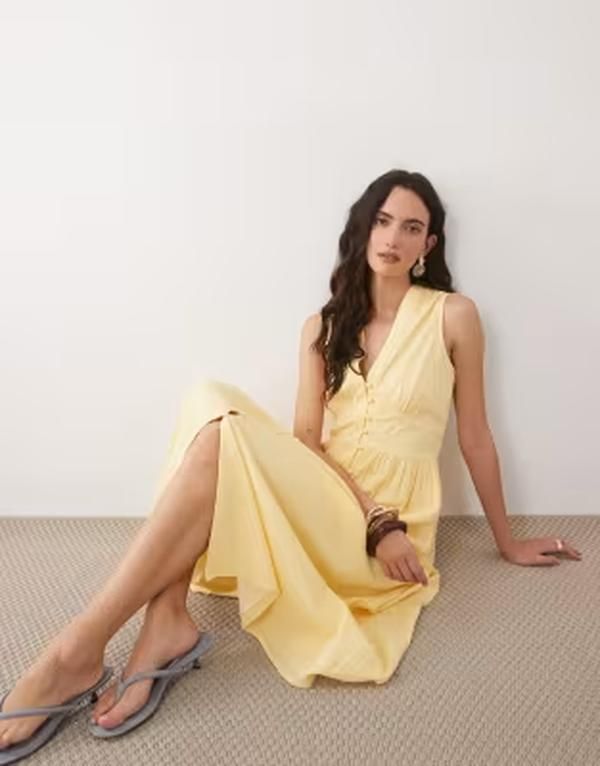 ノーバディーズ チャイルド レディース トップス ワンピース ミディ ノースリーブ コットン Nobodys Child Starlight cotton rich sleeveless bodice detailing midi dress in yello