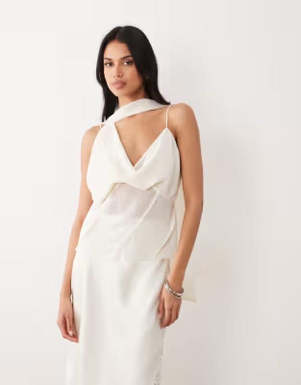 エイソス レディース トップス シャツ ドレープ ASOS DESIGN draped scarf detail cami top in cream クリーム 13,244円
