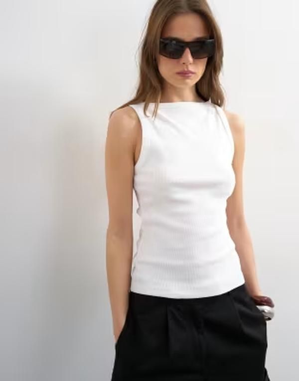 トップショップ レディース トップス ベスト Topshop slash neck racer back tank top WHITE ホワイト