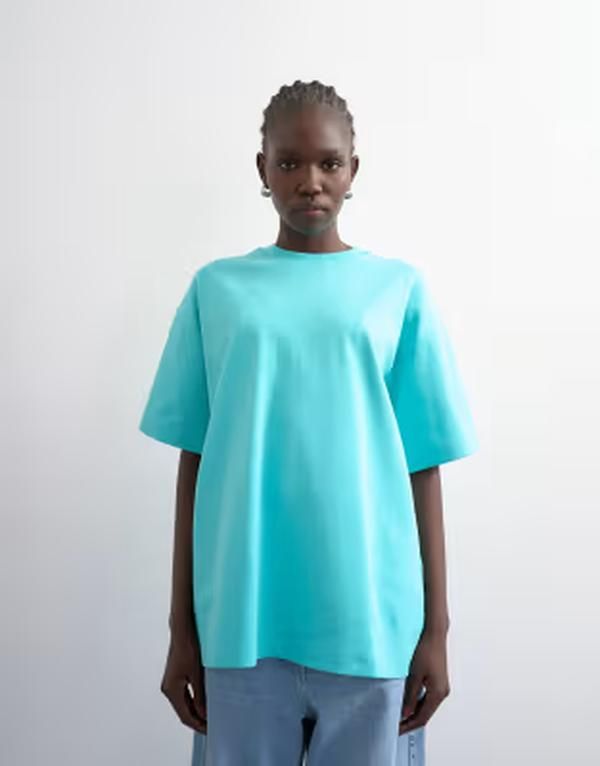 トップショップ レディース トップス Tシャツ Topshopremium interlock oversized tee in light BLUE ブルー