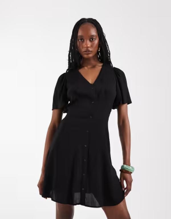 ベロモーダ レディース トップス ワンピース ミニ Vero Moda Tall button up mini skater dress Black ブラック