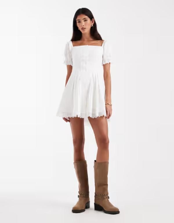 デイジーストリート レディース トップス ワンピース ミニ Daisy Street square neck corset style mini dress WHITE ホワイト