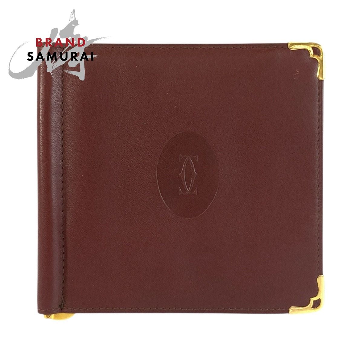 美品 CARTIER カルティエ マストライン ボルドー ゴールド金具 レザー 札入れ マネークリップ付き 折財布 メンズ 602056【中古】