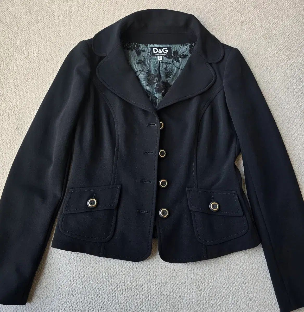 D&G ドルチェ＆ガッバーナ ブラック レース アンド 裏地 ジャケット 44-55