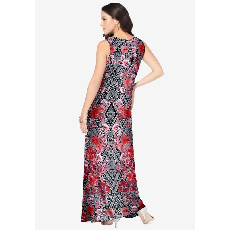 ロアマンズ レディース トップス ワンピース プラスサイズ ノースリーブ マキシ Roamans Womens Plusize Ultrasmooth Fabric Sleeveless Maxi Dress Black Silver Scroll ブラック ロアマンズ レディース トップス ワンピース プラスサイズ ノースリーブ マキシ Roamans Womens Plusize Ultrasmooth Fabric Sleeveless Maxi Dress Black Silver Scroll ブラック