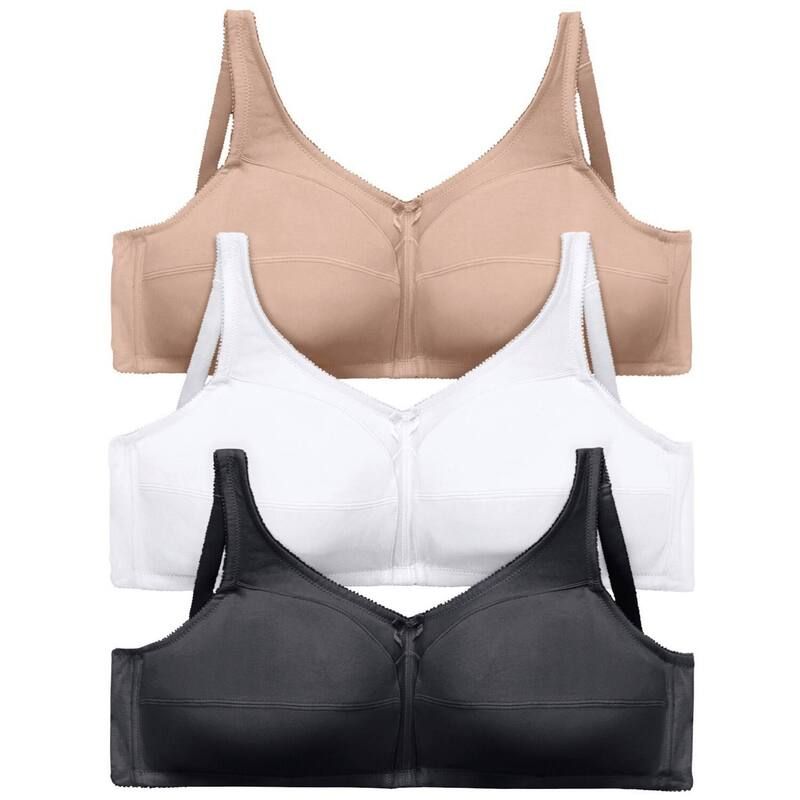 【送料無料】 コンフォート チョイス レディース ブラジャー アンダーウェア Comfort Choice Womens Plus Size 3pack Cotton Wireless Bra Basic
