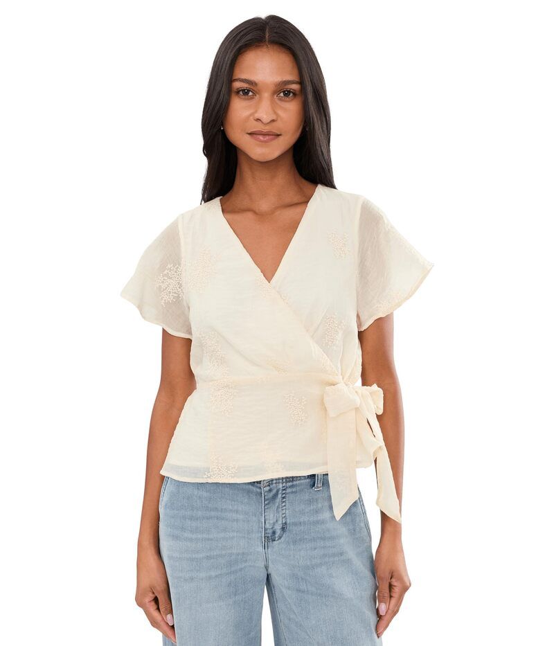 リヴァプール ロサンゼルス レディース トップス シャツ プチ Liverpoolos Angeles Petite Short Sleeve Wrap Front Woven Top with Tie Cream クリーム