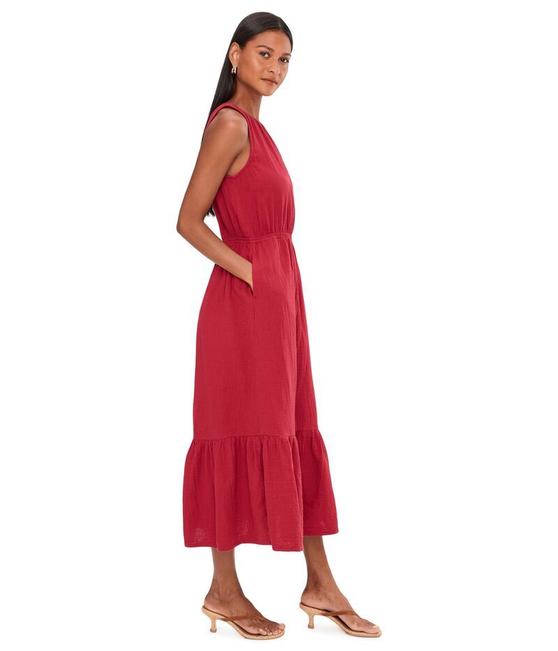 パクト レディース トップス ワンピース ティアード ミディ PACT Coastal Double Gauze Tiered Midi Dress Poppy Red レッド パクト レディース トップス ワンピース ティアード ミディ PACT Coastal Double Gauze Tiered Midi Dress Poppy Red レッド