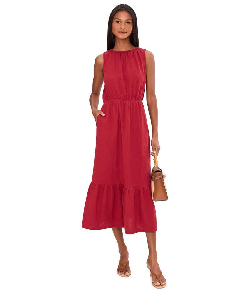 パクト レディース トップス ワンピース ティアード ミディ PACT Coastal Double Gauze Tiered Midi Dress Poppy Red レッド パクト レディース トップス ワンピース ティアード ミディ PACT Coastal Double Gauze Tiered Midi Dress Poppy Red レッド
