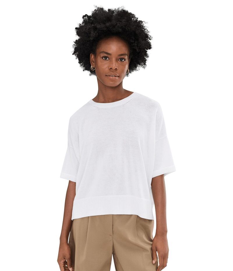 エイリーンフィッシャー レディース アウター ニット・セーター クルーネック コットン Eileen Fisher Peruvian Cotton Blend Crew Neck Elbow Sleeve Sweater White ホワイト