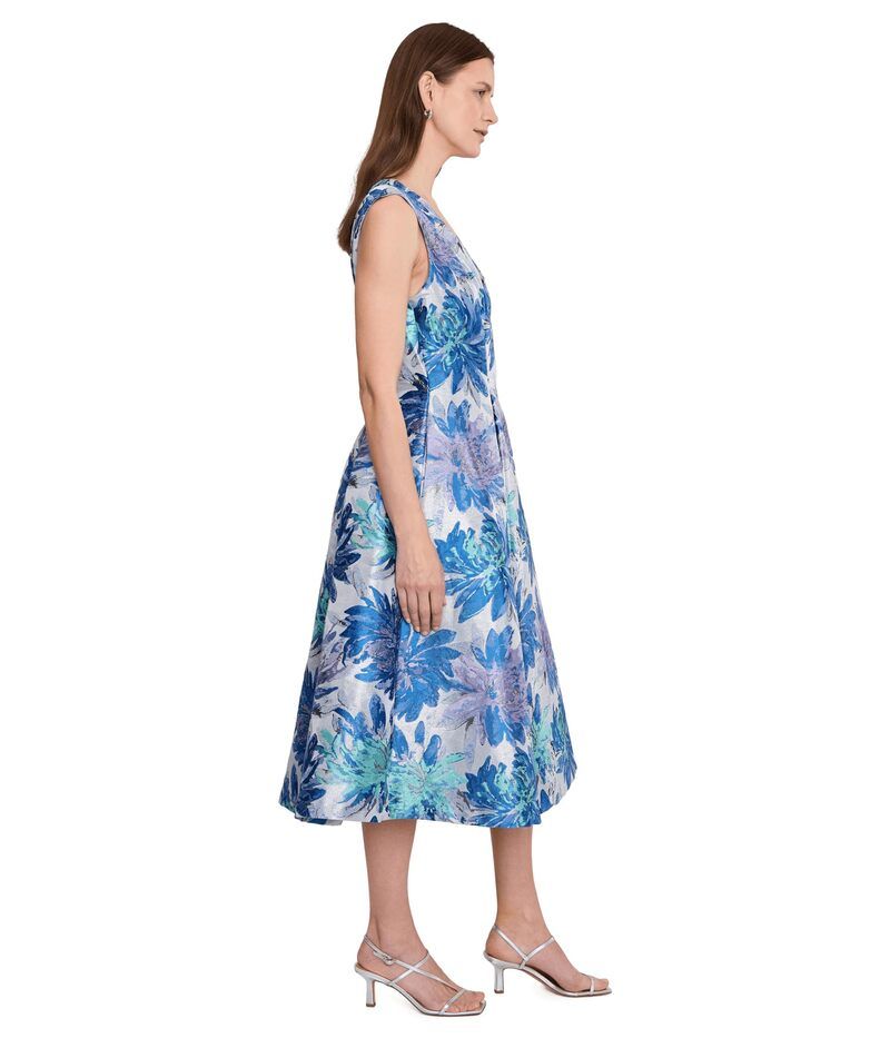 アドリアナ パペル レディース トップス ワンピース ミディ トール Adrianna Papell Metallic Jacquard Midi Dress Blue Multi 1 ブルー