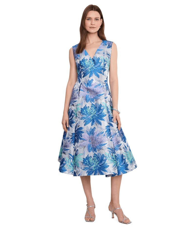 アドリアナ パペル レディース トップス ワンピース ミディ トール Adrianna Papell Metallic Jacquard Midi Dress Blue Multi 1 ブルー