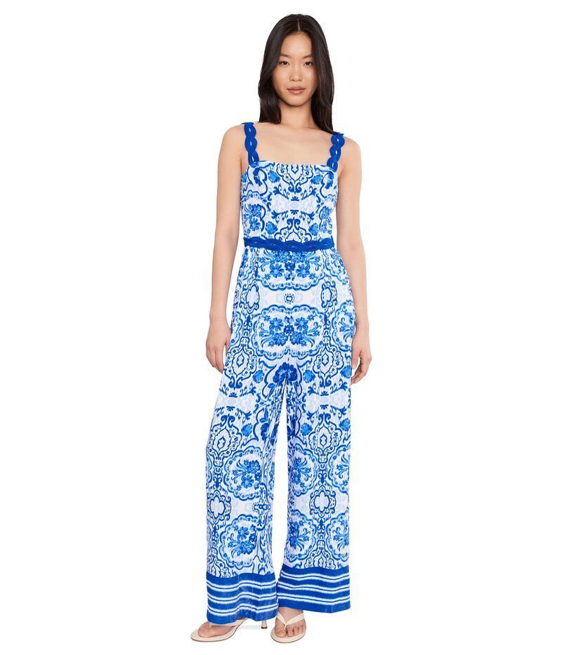 アドリアナ パペル レディース トップス ジャンプスーツ プリント Adrianna Papell Printed Jumpsuit BlueWhite ホワイト