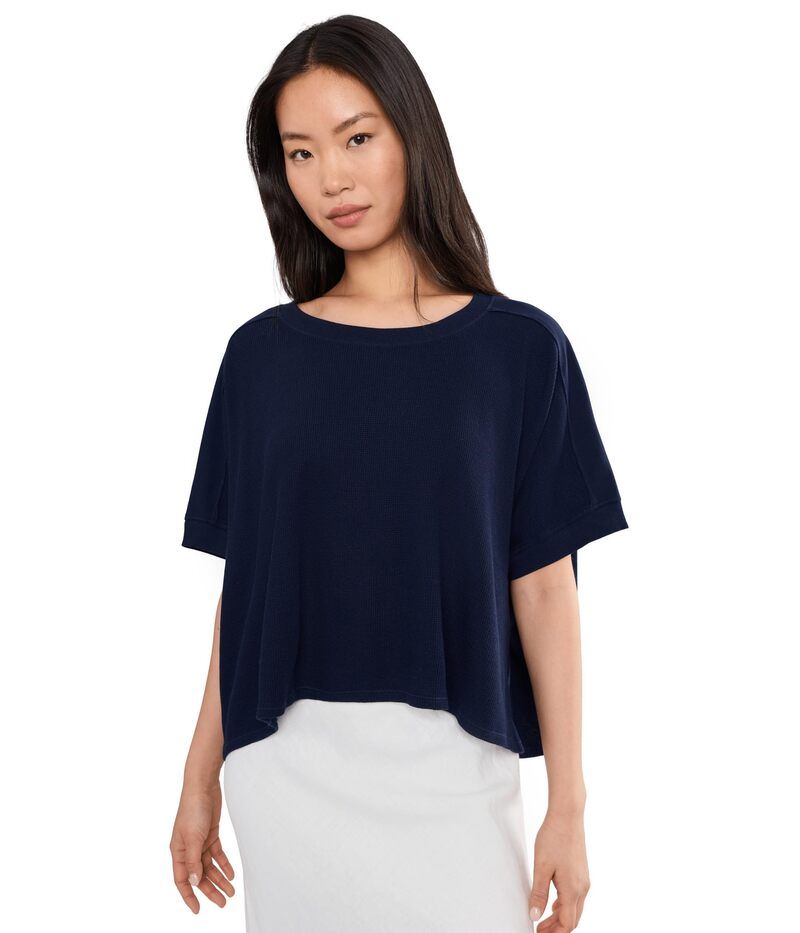 モッドドック レディース トップス シャツ クルーネック Mododoc Dolman 12 Sleeve Open Crew Neck Boxy Top Vibrant Navy ネイビー