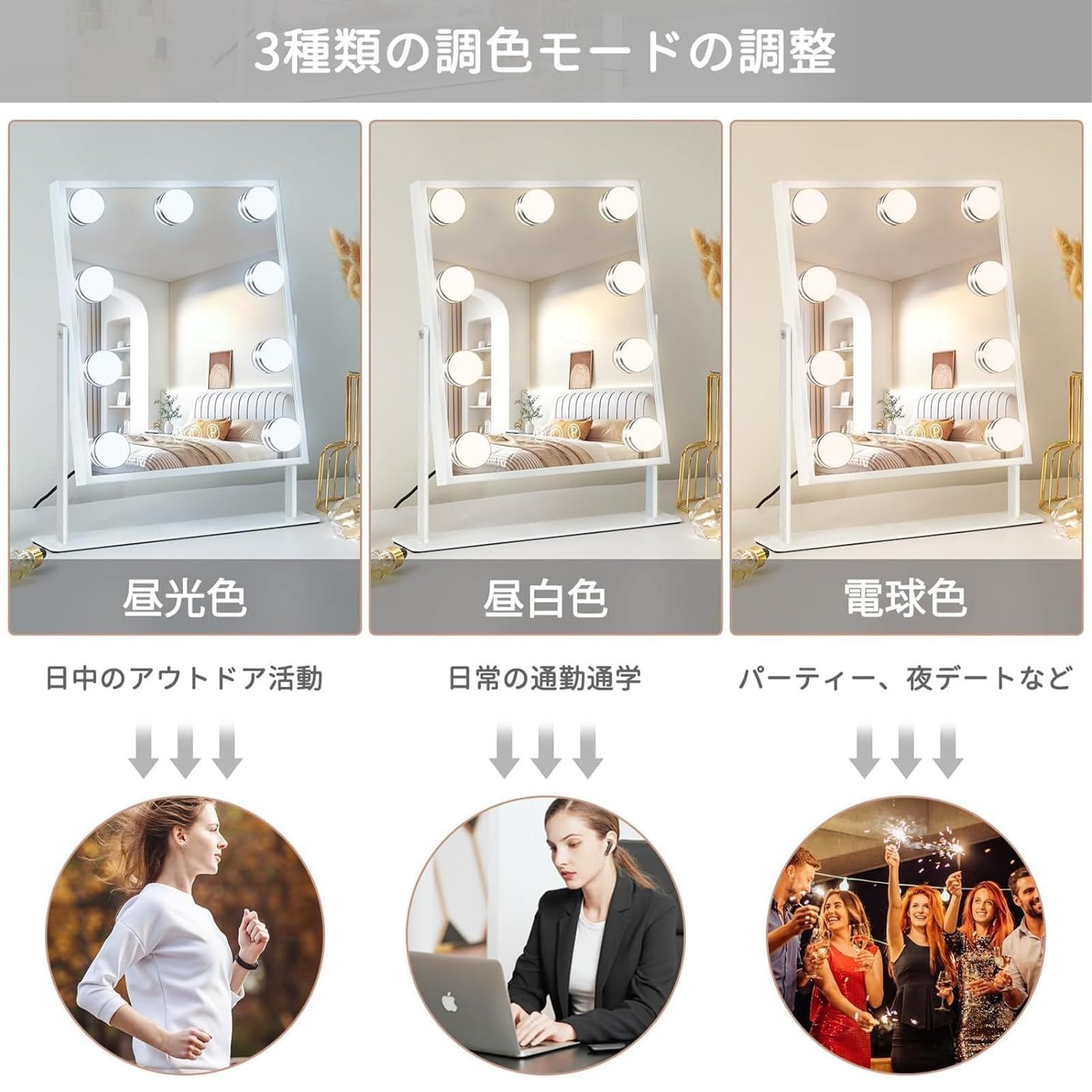 数量限定】FENCHILIN 女優ミラー 卓上鏡 ハリウッドミラー 9個LED電球