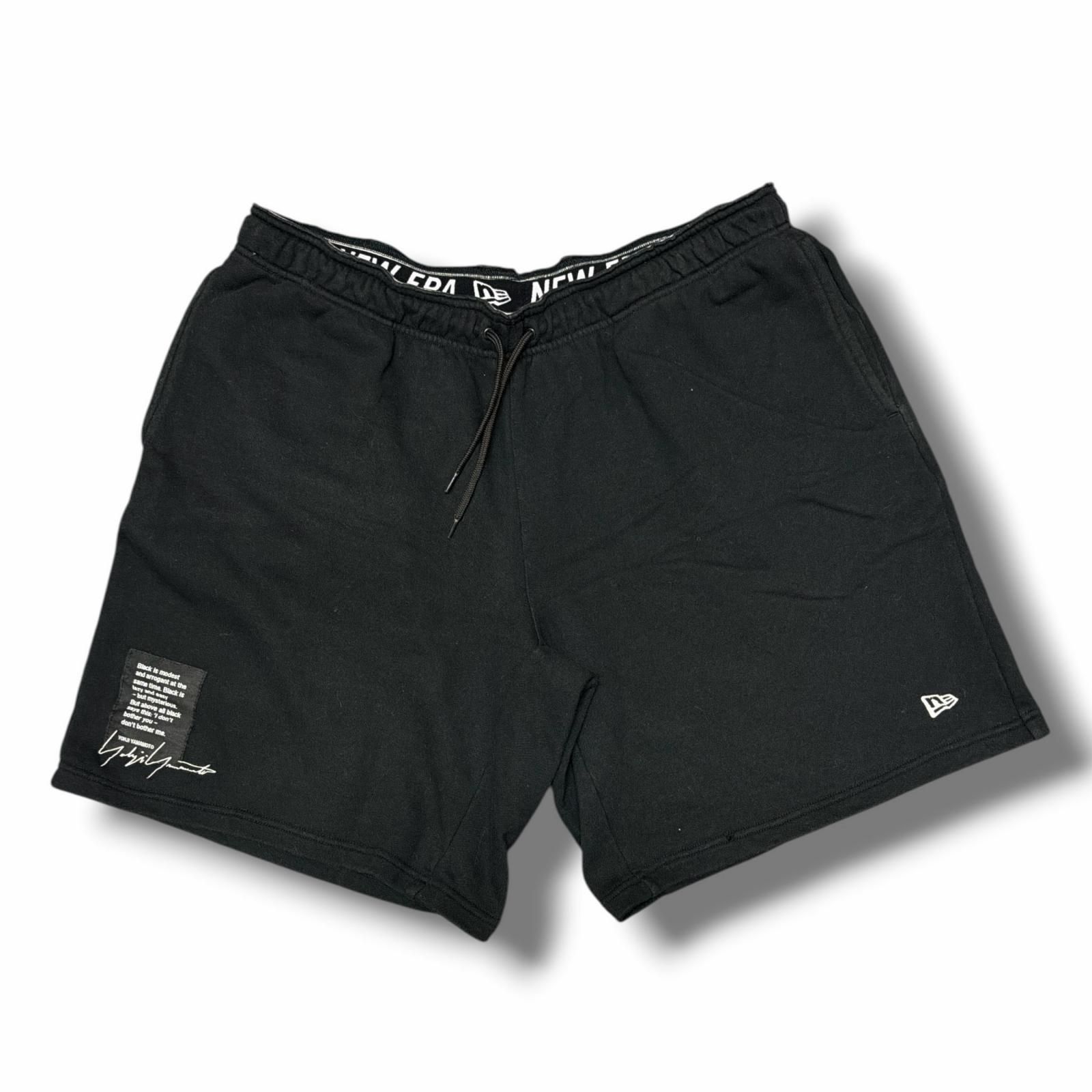 参考上代24200円 Yohji Yamamoto POUR HOMME × NEW ERA 23SS 裏毛スウェットショーツ ハーフパンツ ヨウジヤマモトプールオム × ニューエラ HZ-T95-282 ブラック XXL （15279M）