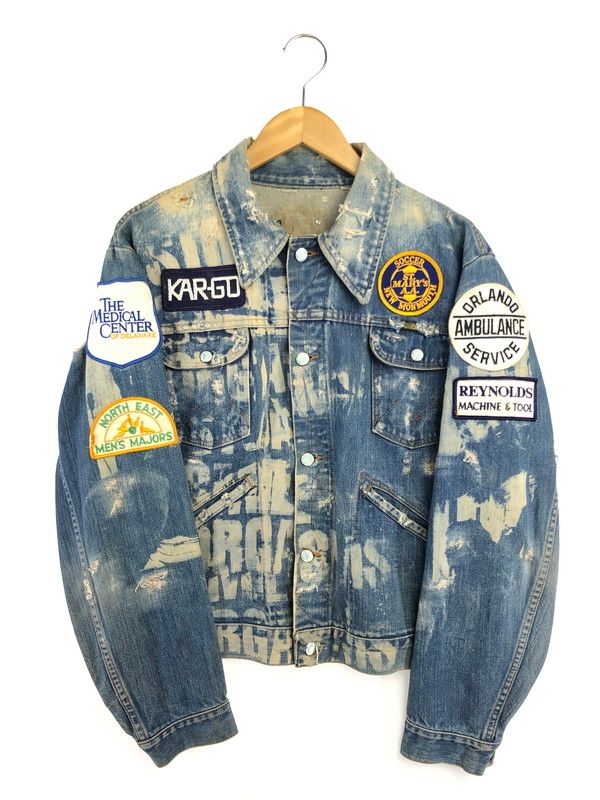 【現状渡し品】 VINTAGE 推定70S-80S WAPPEN DAMAGE DENIM JACKET ワッペン ダメージ デニムジャケット MAVERICKボタン ライトアウター 【146-260519-na-18-tagh】
