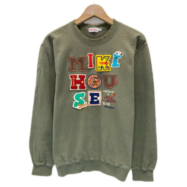 【中古】 MIKI HOUSE スウェット トレーナー 長袖 トップス クルーネック 裏毛 フロントデザイン ブランドロゴ ワッペン 日本製 古着 /2010
