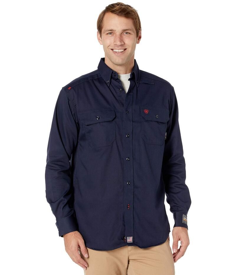 アリアト メンズ トップス シャツ Ariat FR Solid Long Sleeve Work Shirt Navy ネイビー