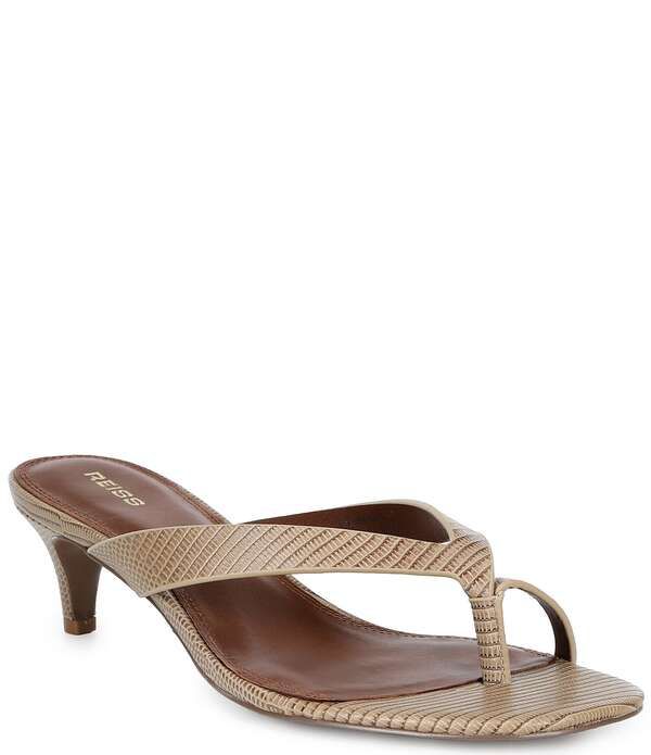 レイス レディース シューズ ヒール サンダル レザー Reiss Mia Embossed Leather Toe Loop Thong Kitten Heel Sandals Neutral