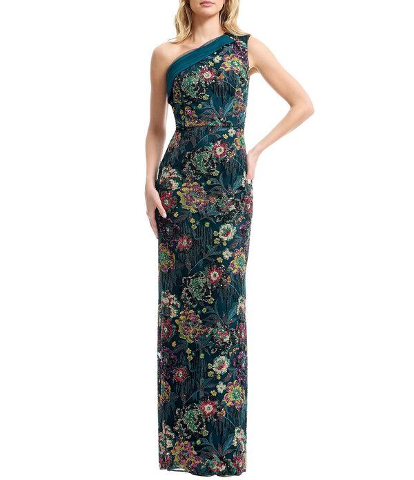 ドレスザポプレーション レディース トップス ワンピースパンコール Dress the Population Sawyer Sequin One Shoulder Gown Peacock Blue ブルー