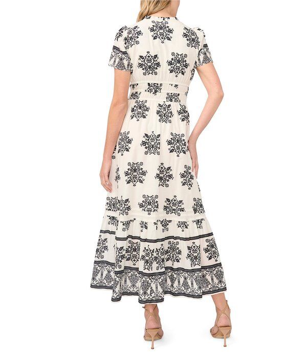 セセ レディース トップス ワンピース Vネック A ライン フラワー柄 プリント マキシ フラワー CeCe Woven Floral Print VNeck Short Sleeve Maxi ALine Dress New Ivory アイボリー