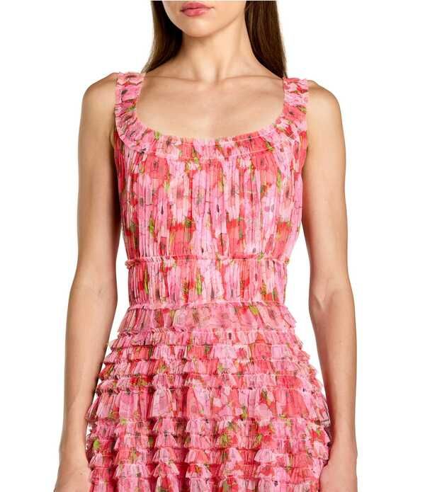 マックダガル レディース トップス ワンピース フラワー柄 フリル メッシュ アンクル フラワー Mac Duggal Floral Mesh Micro Ruffle Scoop Neck Ankle Dress Cherry Multi マルチカラー