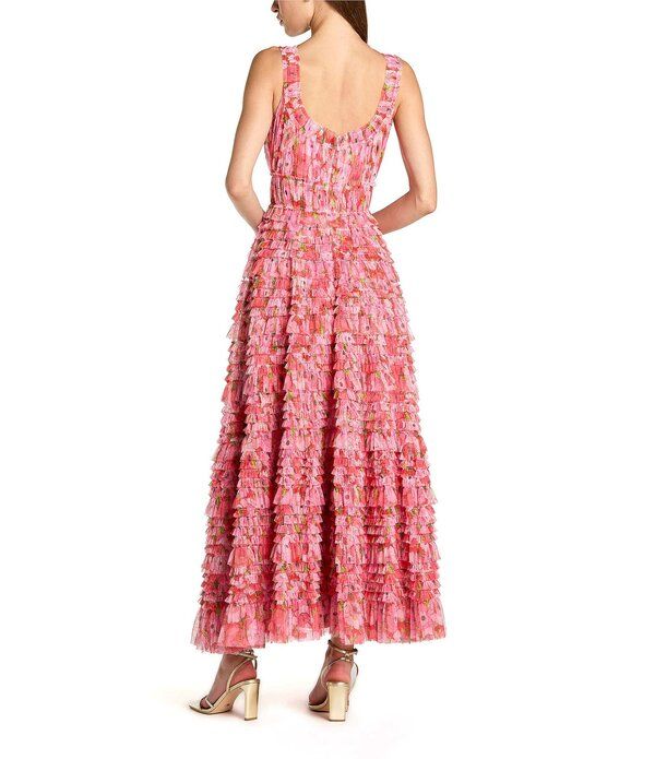 マックダガル レディース トップス ワンピース フラワー柄 フリル メッシュ アンクル フラワー Mac Duggal Floral Mesh Micro Ruffle Scoop Neck Ankle Dress Cherry Multi マルチカラー