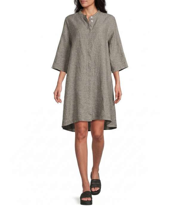 ブライン ウォーカー レディース トップス シャツ リネン Bryn Walker Winona CrossDyed Linen Mandarin Collar Elbow Sleeve Button Frontunic Radda