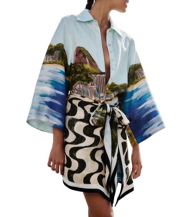 ファーム レディース トップス ワンピース Farm Rio Copacabana Beach Multicolor Collar Neckline Long Sleeve Kimono Dress Copacabana Beach Multi マルチカラー