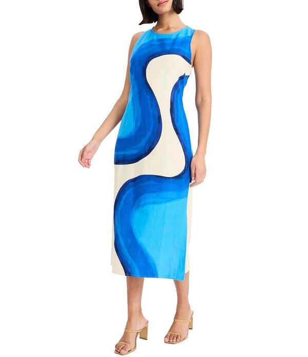 ドナモーガン レディース トップス ワンピース ミディ ノースリーブ リネン Donna Morgan Abstract Design Sleeveless Linen Midi Dress CreamBlue クリーム ドナモーガン レディース トップス ワンピース ミディ ノースリーブ リネン Donna Morgan Abstract Design Sleeveless Linen Midi Dress CreamBlue クリーム