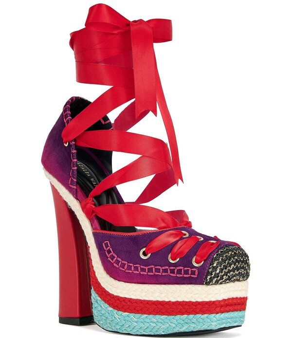 アザレア ワン レディース シューズ ヒール プラットフォーム カラーブロック アンクル レース Azalea Wang Fonteyn Ombre Lace Up Ankle Tie Colorblock Platform Pumps Red Multi レ