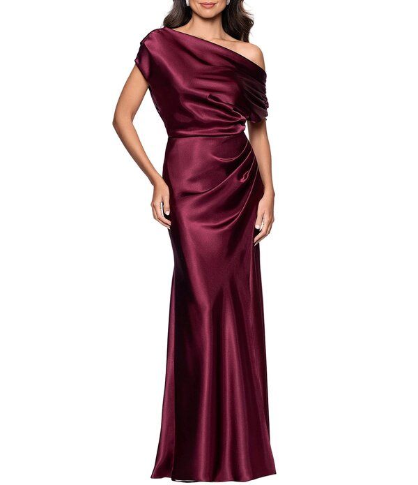 ベッツィアンドアダム レディース トップス ワンピース プチ ギャザー Betsy Adam Petite Size OffTheShoulder Charmeuse Drop Neck Ruched Long Dress Burgundy バーガンディ